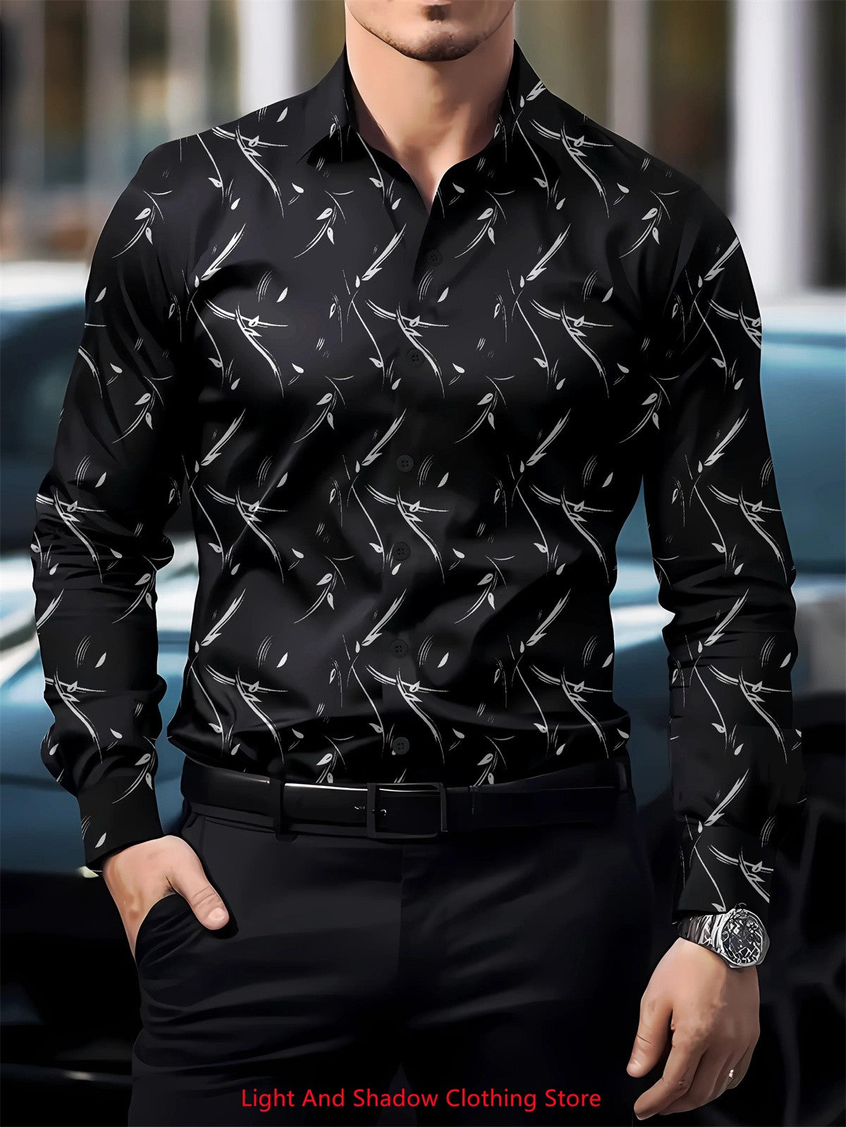 Men's High-Quality Long-Sleeved Lapel Button-Up Shirt Comfortable Soft High-Definition Printed Business Casual Shirt