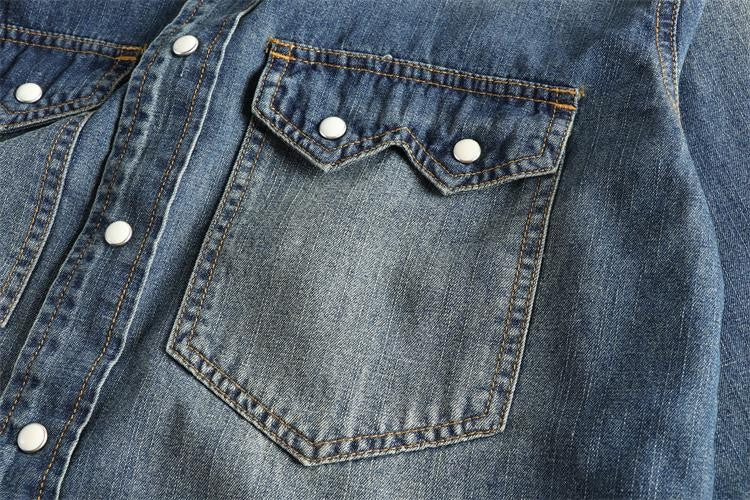 Autumn New American Retro Heavyweight Double Pocket Denim Cargo Shirt Men's Simple 100% Cotton Washed Casual Blouses Thin Jacket