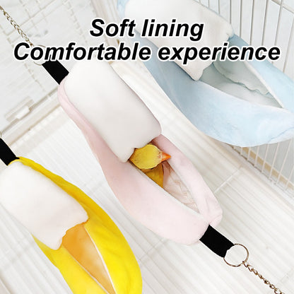 1PC Cama Quente de Inverno em Forma de Banana para Papagaio Ninho de Pássaro Cama de Rede para Papagaio Brinquedo para Pássaro de Estimação Hamster Gaiola de Pendurar Saco de Dormir