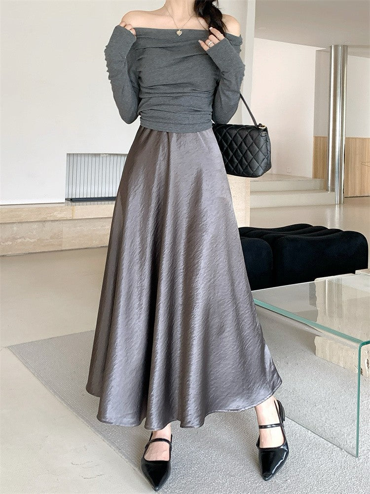 Plus Size Satin Half-Body Skirt Female 2026 Spring New Korean Fashion Temperament Elegant Solid Casual A-line Skirts