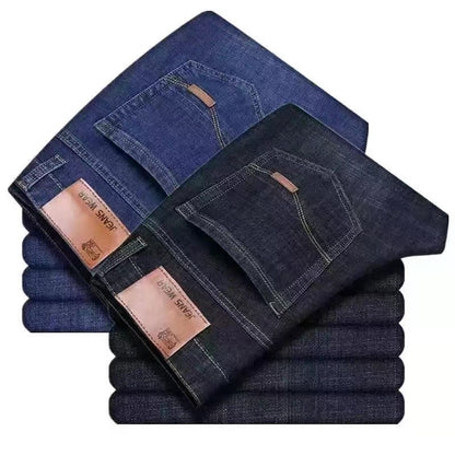 2025 Calça Jeans Masculina Nova Coleção Casual Reta Elástica Moda Clássica Azul Preta Trabalho Denim Calças de Marca Masculina
