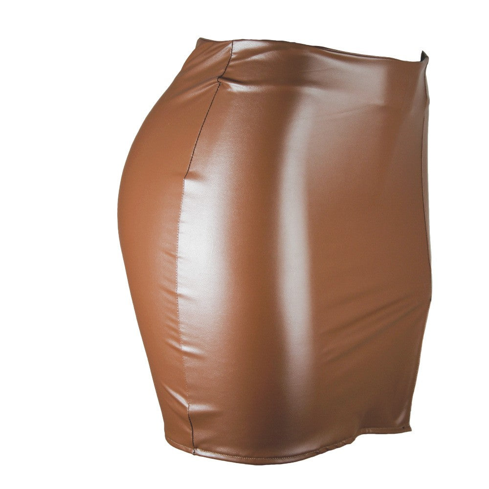 2025 Women Leather Night Clubwear Skirts Summer Pure Color PU-leather Zipper Sexy Hip Leather Mini Skirts
