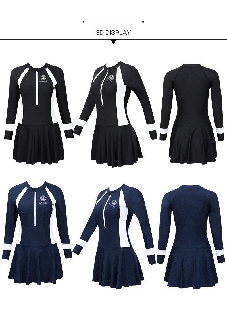 Black and White Color Matching One-piece Sports Small Chest Gathered To Cover The Belly Weight Swimming Sun Protection Swimsuit