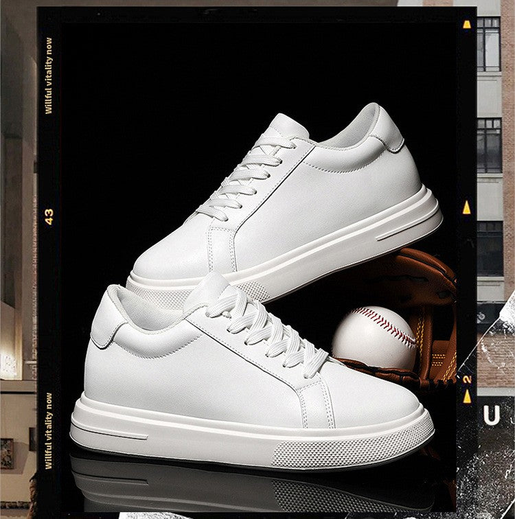 Heightening Casual Shoes Fashion PU Leather Elevator Shoes for Men 6cm 8cm 10cm Invisible Height Increase White Sneakers Cortex