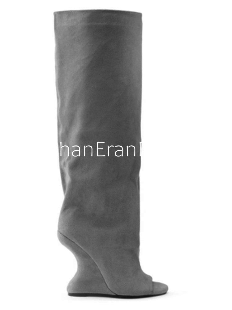 2025Spring and Autumn Fashion New Thick High Heels Women's Knee Length Wide Tube Version Fish Mouth Boots Middle Top Boots