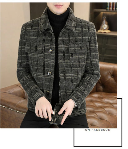 2023 Winter Plaid Woolen Jackets Men Fashion Slim Fit Thickened and Warm Trench Coat Casual Business Streetwear Overcoat M-4XL