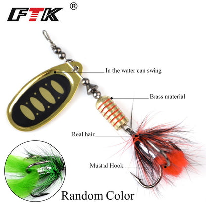 Isca de Pesca FTK Spinner Bait Colher 1pc Pena Isca para Água Salgada Acessórios Anzol Triplo Metal Isca Dura Wobblers Tackle