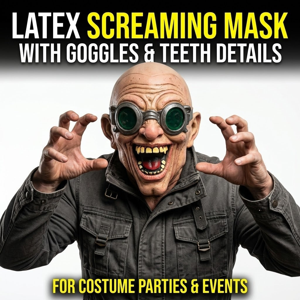 Halloween Scary Latex Mask Old Man Cosplay Head Cover Funny Bald Grandpa Prop with Goggles for Carnival Party