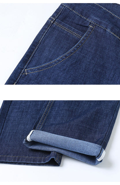 Light Blue Classic Business Casual Cotton Pants Fashion Breathable Denim Elastic Trousers Brand Men's Clothing Straight Jeans