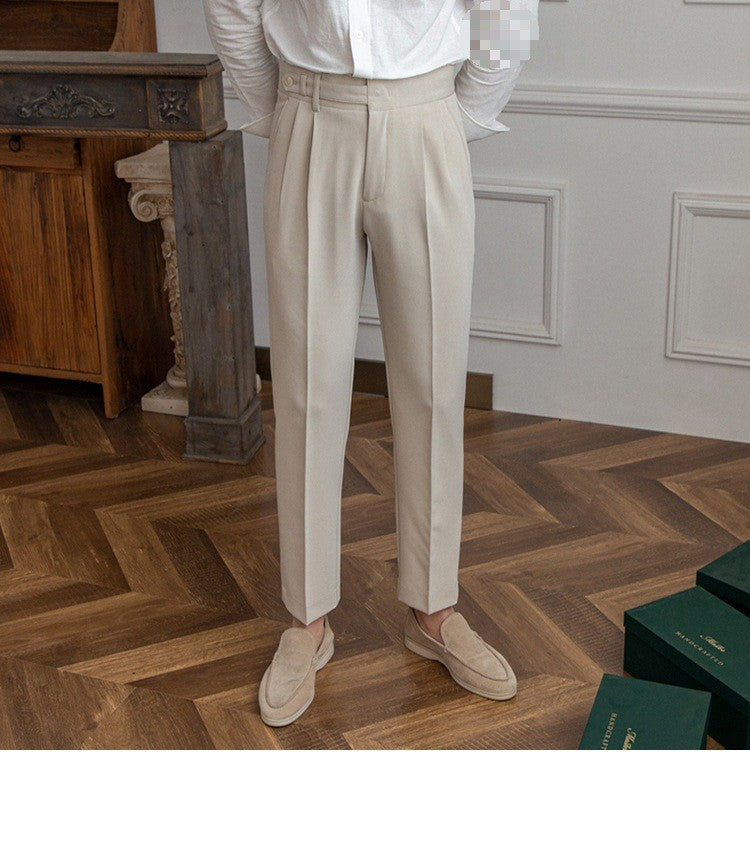High Waisted Men Straight Casual Suit Pants High Quality Naples Pants British Elegant Trousers Apricot Black Banquet Wedding