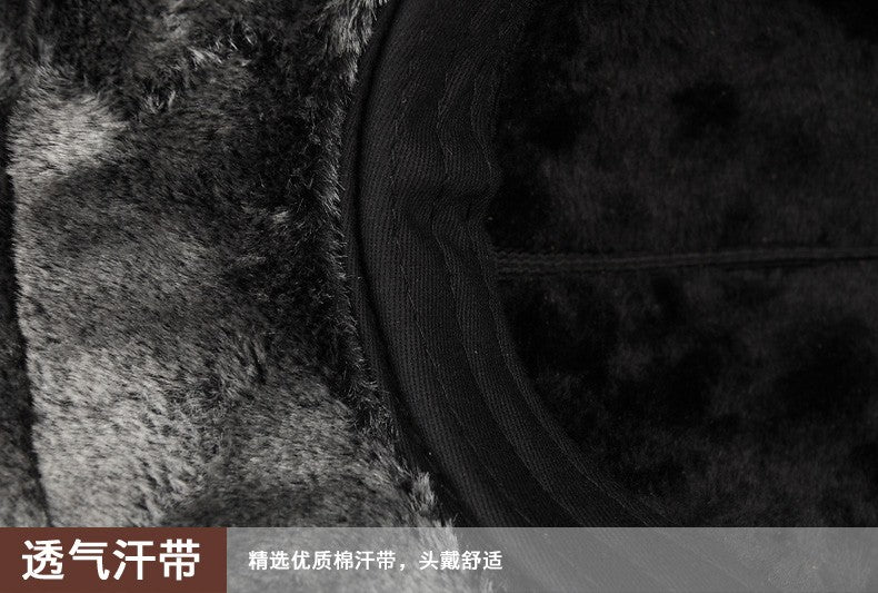 High Quality Genuine Leather Hats Winter First Layer Cowhide Warm Earmuffs Bomber Caps Plus Velvet Thicken Man Bone Caps Dad Hat