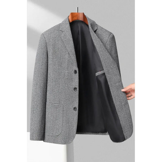 Mens Blazer Fashion Business Handsome Gentleman Korean Version of British Style Leisure Slim Solid Color Wedding Work Blazer