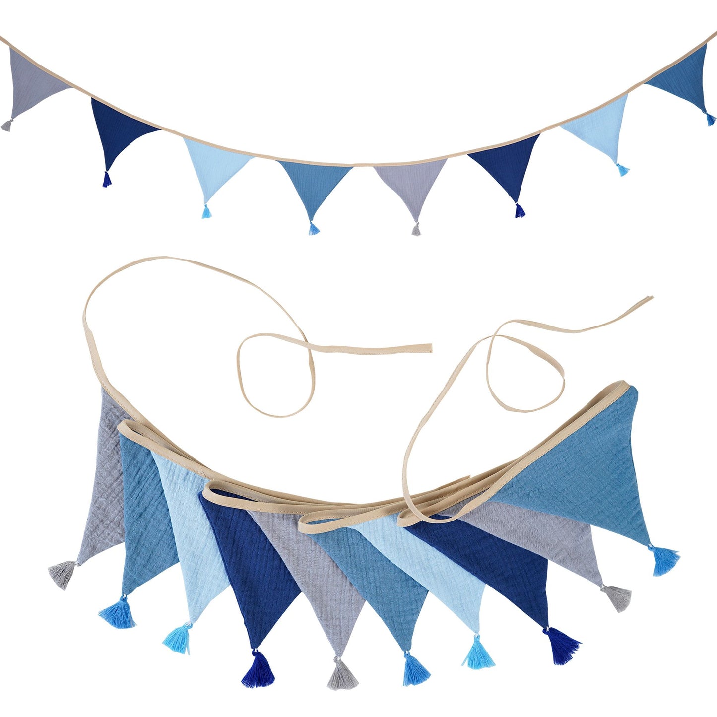 2.6M/8.5FT Nursery Fabric Bunting 10 Triangle Pennant Flags With Tassels Party Decor Banner Home Baby Shower Carnival Garland