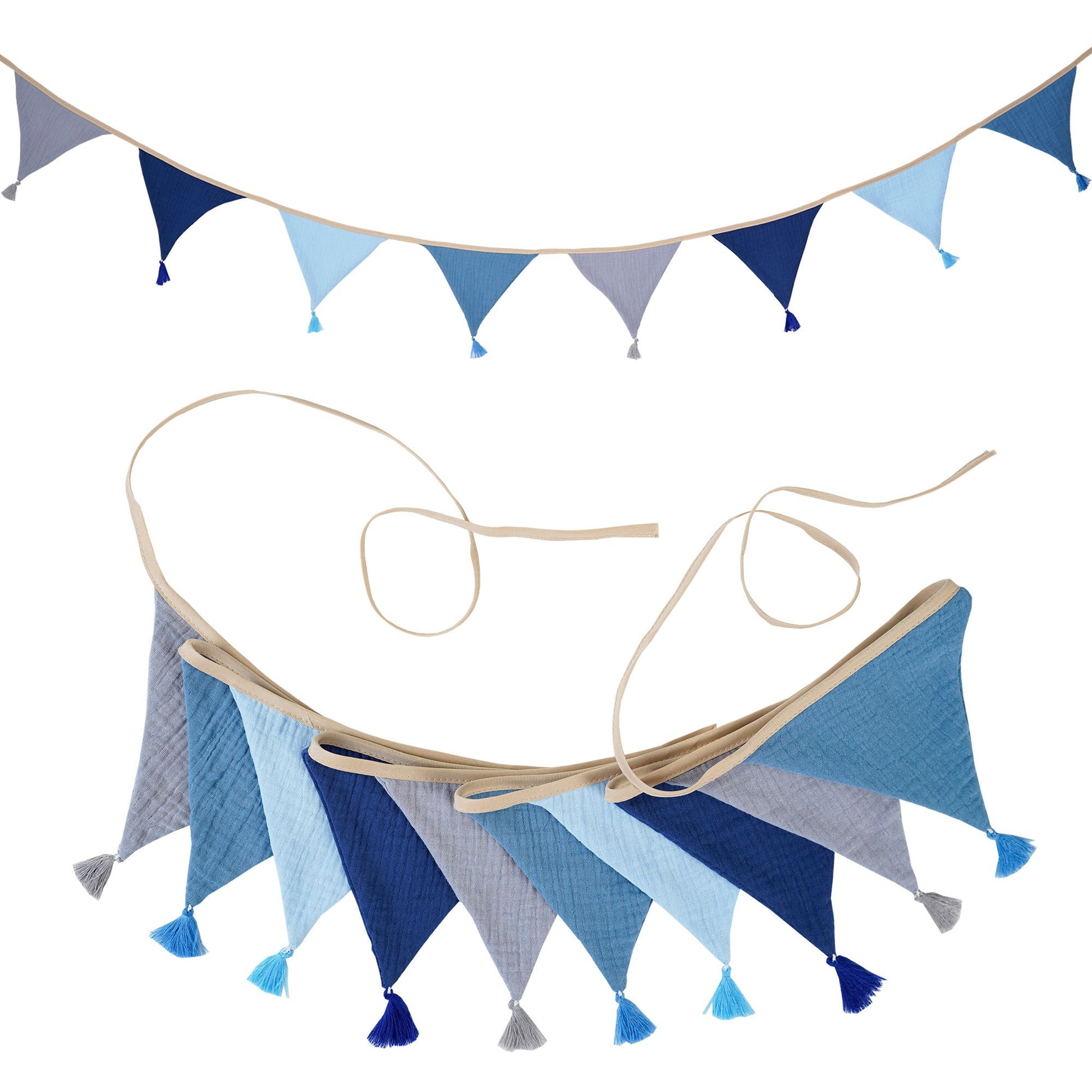 2.6M/8.5FT Nursery Fabric Bunting 10 Triangle Pennant Flags With Tassels Party Decor Banner Home Baby Shower Carnival Garland