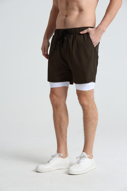 Men's sports double-deck shorts Fitness Quick Dry Training Shorts Casual 2 In 1 Multi-pocket sweatpants Men Gyms Running shorts