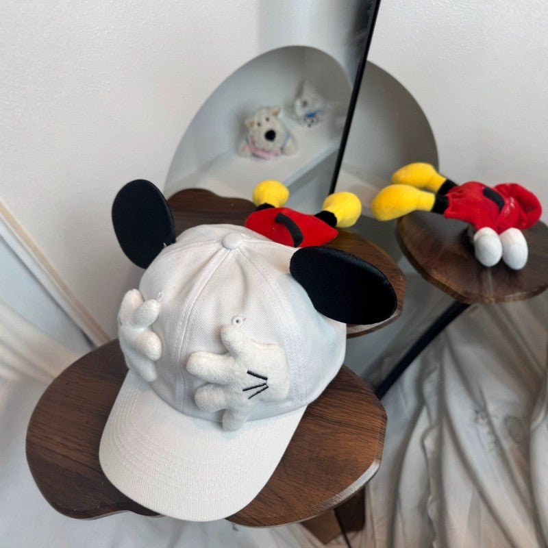 Boné de Beisebol Disney Novo Mickey Mouse Bonitinho Mickey Pequena Boneca de Palma Proteção Solar Boné com Viseira Kawaii Desenho Animado Orelhas de Mickey Chapéu de Sol