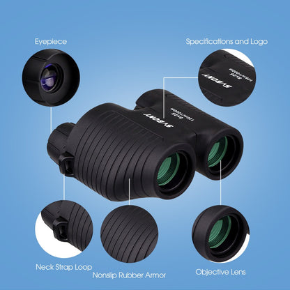 SVBONY 8x25 SV10 Binóculos Compactos Foco Fixo Mini Telescópio Portátil Prisma Porro Multirrevestido para Jogos Esportivos ao Ar Livre F9323