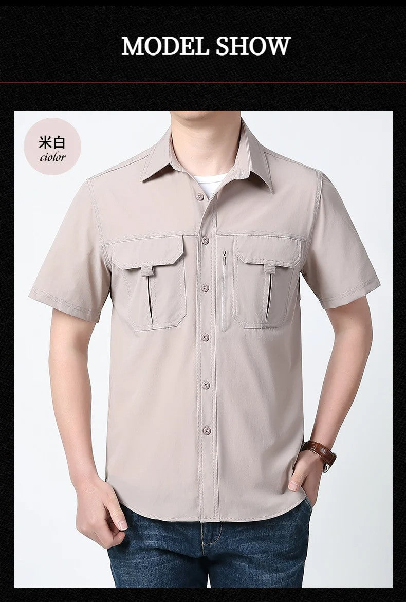 Men's Breathable Short Sleeve Shirt Men Casual Tactical Cargo Shirts Summer Quick Dry Hiking Work Shirts for Man Short-sleeved