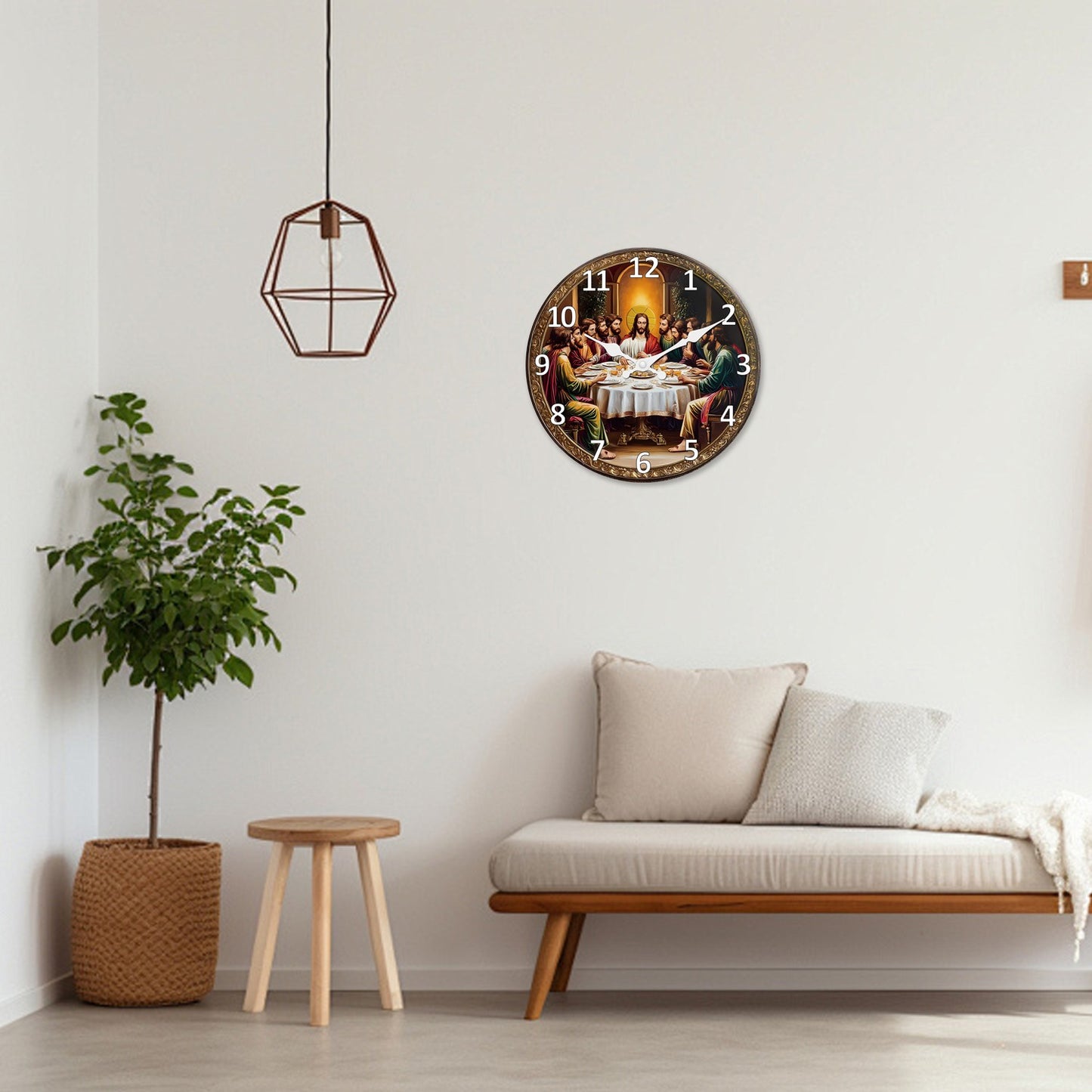 A Retro Religious“The Last Dinner” Wooden Wall Clock Living Room Bedroom Kitchen Home Decoration Wall Clock Silent Quartz Clock Holiday Gift 10 Inches 12 Inches 14 Inches 16inch (Without Batteries)