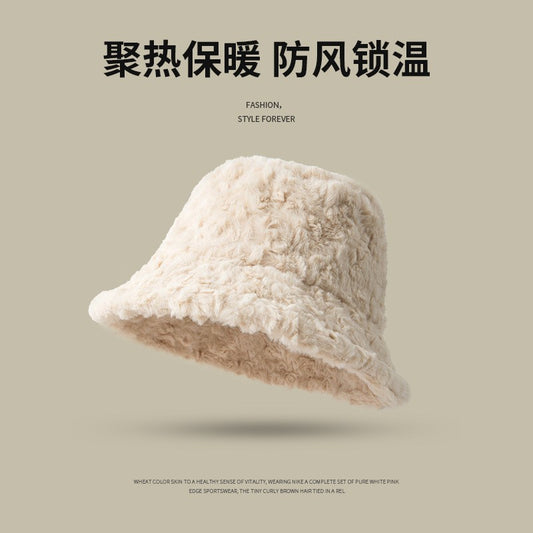 Chapéu de Pescador Unissex de Inverno em Pelúcia de Coelho Sintética, Estilo Coreano, Quente, Superdimensionado, Moderno e Grosso