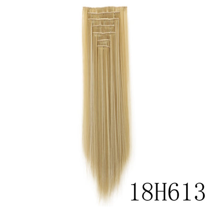 LANSA 7Clips Aplique de Cabelo Sintético Liso Comprido de Encaixe Extensões de Cabelo de Encaixe Cheveux Clipe Fibra Natural de Alta Temperatura Preto Marrom Peça de Cabelo