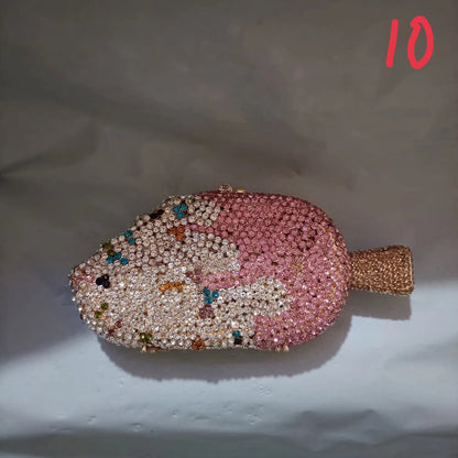 Luxury Women Pink Flower Clutch Bags Stone Evening Bags Bridal Rhinestone Handbags Wedding Clutches Bags Dinner Minaudiere Purse