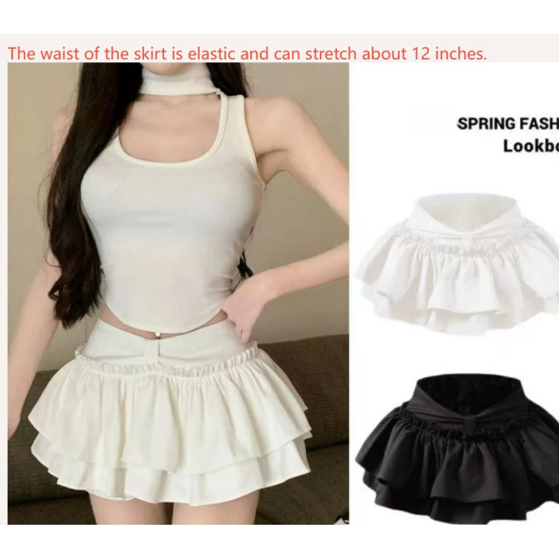 Shorts Korean Chic Kawaii Ballet-Style Tiered Skirt Sweet Princess Mini Skirts Elegant Elastic High Waist Lady's Matching SKirt