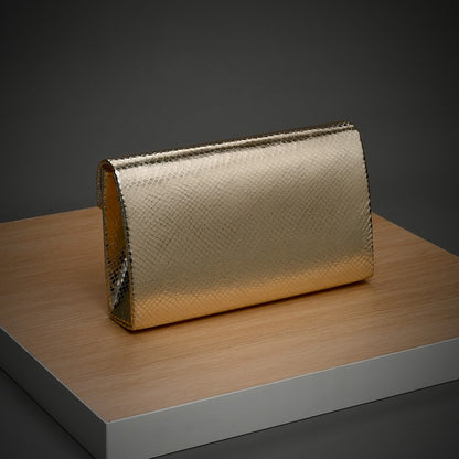 Gold Style Elegant Evening Bag with Detachable Metal Chain Clamshell One-Shoulder Ladyship Party Storage Bag for Women