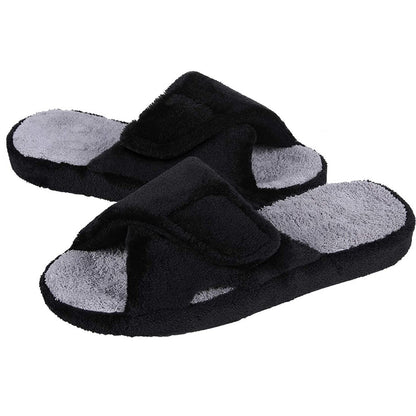 Comwarm Waffle Indoor Cotton Slippers For Women Open Toe Anti-Slip Home Slippers Four Seasons Flats Slippers with Arch Support