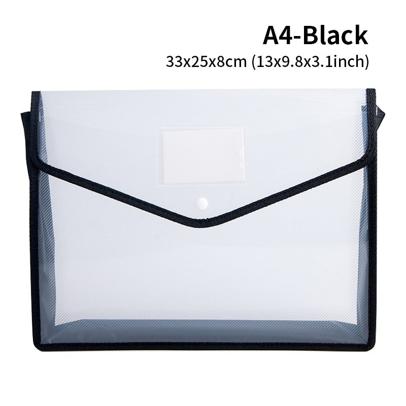 Large Capacity Waterproof File Transparent A4 Folder Press Button Plastic Data Document Bag Pocket Storage Office Supplies