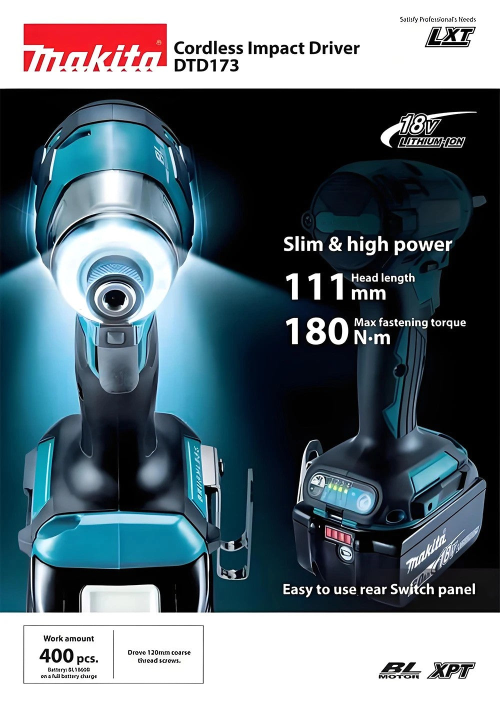 2025 Makita DTD173 bule 18v Brushless Lithium-ion Impact Driver Power Tool Ferramenta Multifuncional, Broca, Ferramenta Elétrica