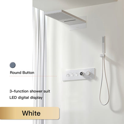 Luxury  black brass shower system wall-mounted LED digital display design Cold & hot dual-control 4-function ceiling shower Tap