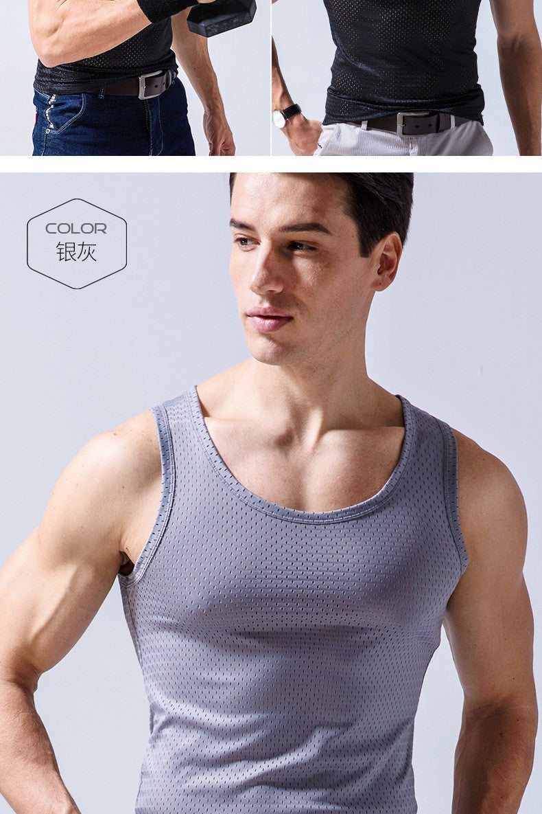 Men's Ice Silk Mesh Tank Tops Gym Stringer Transparent Bodybuilding Sleeveless Shirt Fitness Vest Male mesh Muscle Singlets
