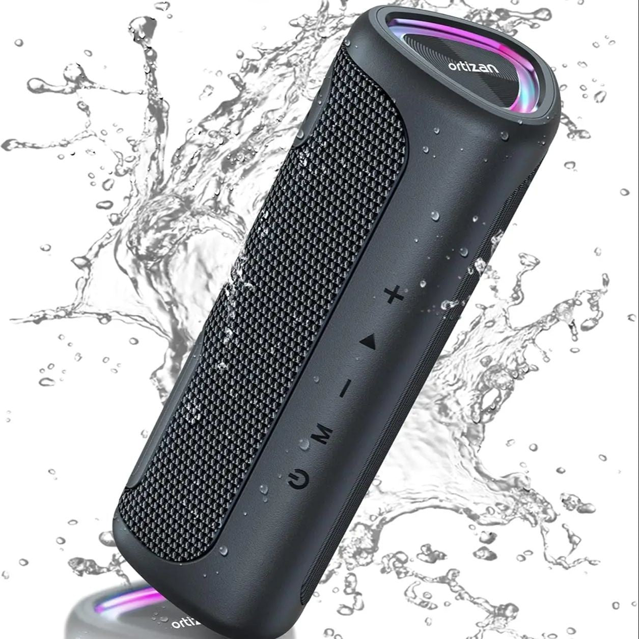 Caixa de Som Portátil Bluetooth Ortizan M7, Som Potente de 24W, Graves Ricos, À Prova d'Água IPX7, 30 Horas de Reprodução, Luzes Coloridas