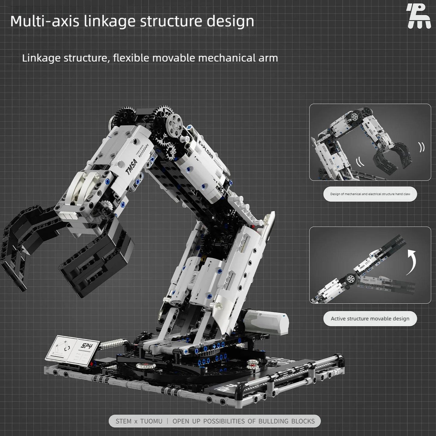 Brinquedo de Controle Remoto Programável com Blocos de Construção de Braço Robótico STEM Aprendizagem Cultivo do interesse em engenharia mecânica