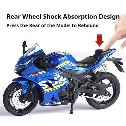 1:18 Hayabusa R1 GSX1000R CBR1000RR Modelos de Miniaturas de Motocicletas Brinquedo de Liga Fundido Direção da Roda Dianteira com Amortecimento Presentes