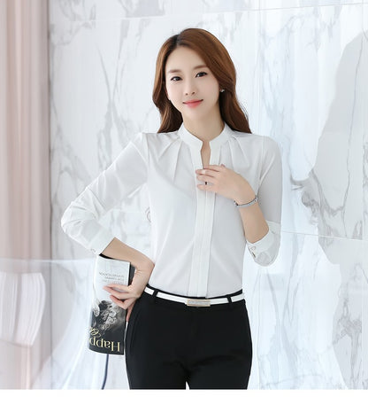 Chiffon Blouse Women Korean Fashion Women Clothing White Shirt  Long Sleeve Blouses V-neck Womens Tops Basic Shirts and Blouses