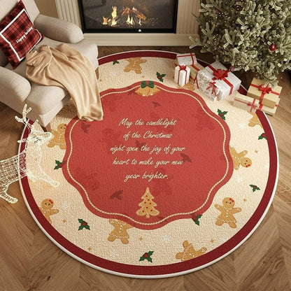 VIKAMA Christmas Winter Warm Round Rug For Living Room, Bedroom, Side Of Bed, Anti-Slip Hat Stand Pad, Holiday Home Decoration