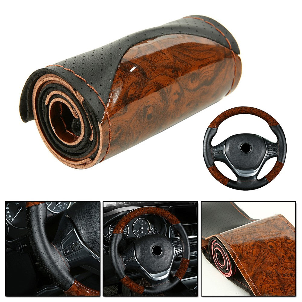 Capa de Volante de Carro em Madeira de Pessegueiro DIY Capa de Volante de Couro Para Carro Caminhão Com Linha e Agulha Conjunto de Ferramentas Acessórios de Carro