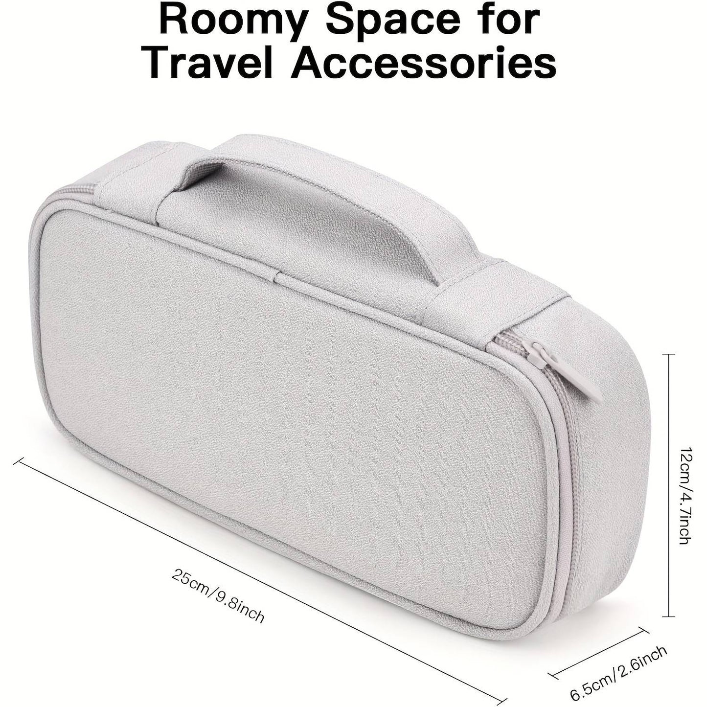 Electronics Travel Organizer Bag with Cable Management Compartments - Light Gray Tech Case with Zippered Pocket