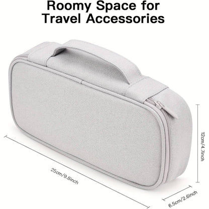 Electronics Travel Organizer Bag with Cable Management Compartments - Light Gray Tech Case with Zippered Pocket