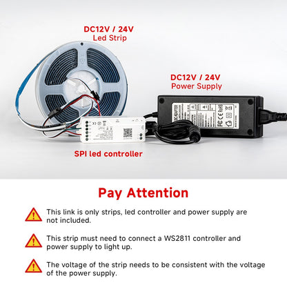 FCOB LED Light Strip Pixel Addressable 630 720 LEDs RGB Dream Full Color 12mm DC12V 24V WS2811 High Density Flexible COB Light