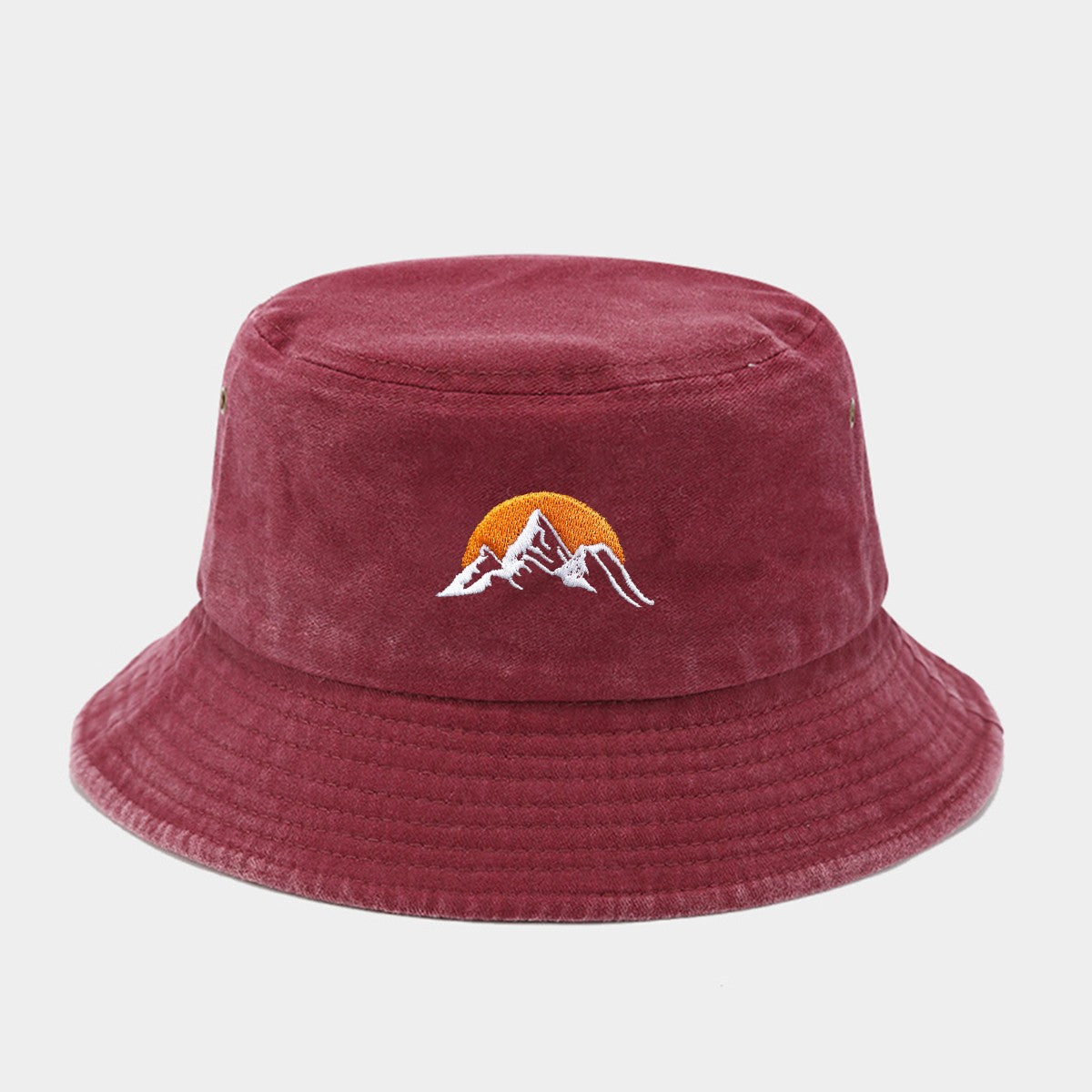 1 "sunrise" printed washed retro sunshade embroidered fisherman hat outdoor fashion accessory, made of polyester fabric