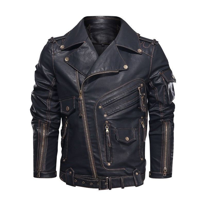 fashion Winter Winter Mens Leather Jacket Men Fashion Motorcycle PU Leather Jacket Cool Zipper Pockets Leather Coats Clothing