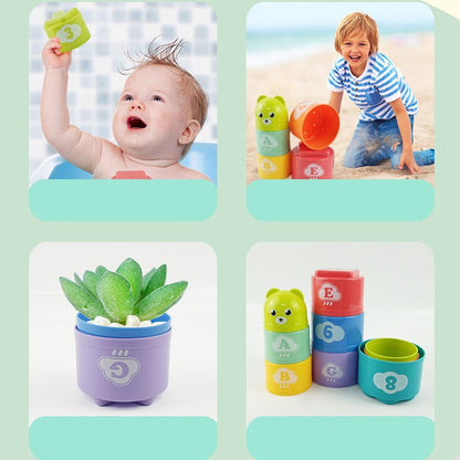 9PCS Copos Divertidos Arco-Íris Empilháveis Letras Figuras Brinquedo Educacional para Bebês e Crianças Torre de Empilhar Mini Urso Brinquedos para Crianças e Bebês