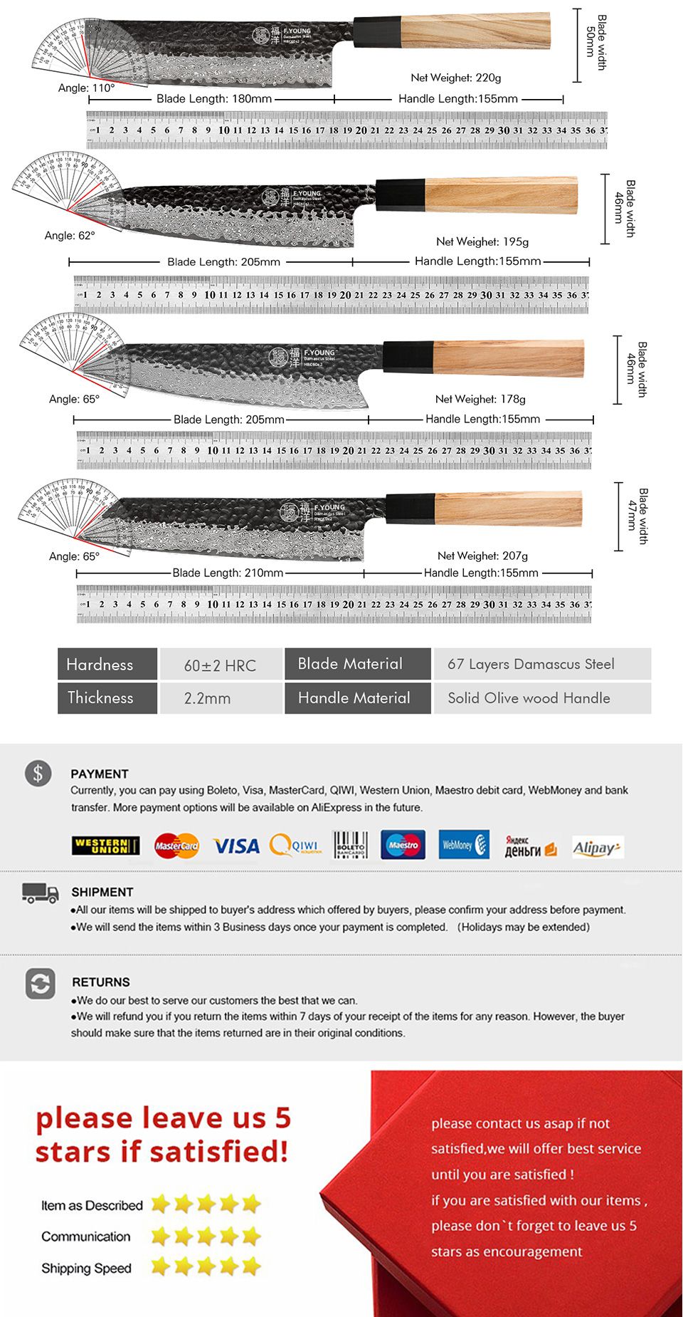 F.YOUNG Damascus Steel Kitchen Knives Japanese Hand Forged Chef Knife Vegetable Slicing Sashimi Utility Kitchen Cooking Tools