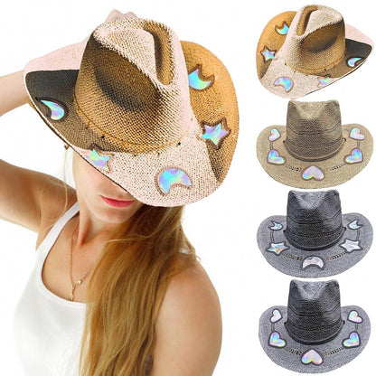 Straw Beach Sun Hat for Women Girls Shapeable Cowgirl Hat Vintage Summer Woven Sun Hat for Summer Travel