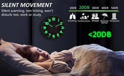 1 PC Luminous Wall Clock Light In Dark Night Digital Quartz Movement Bedrooms Living Room Study Loudspeaker Mute Clock