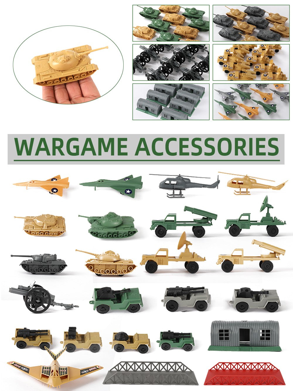 ViiKONDO Bonecos Soldados Exército Brinquedos Modelo Veículo Militar Acessórios Jogo de Guerra Tanque Radar Lançador de Mísseis Artilharia Caça Quartel Ponte