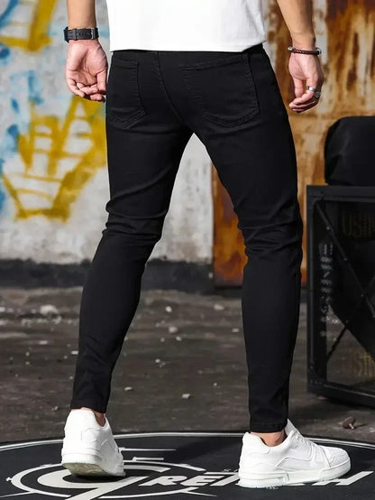 Calça Jeans Masculina Skinny Stretch Cores Sólidas Preto Azul Primavera Luxo Rua Harajuku Hip-Hop Calças Justas Marca